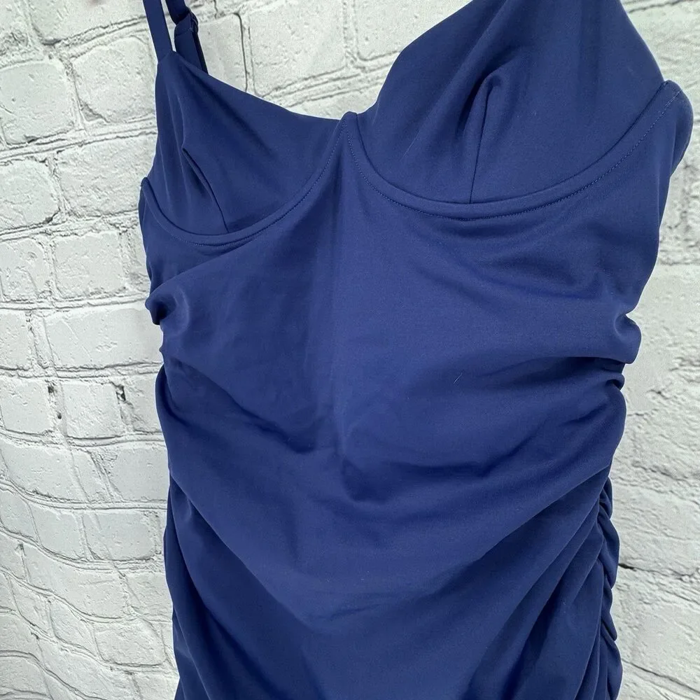 SKIMS Sculpting Ruched One-Piece Women's L Midnight Blue Swim Dress Vacation